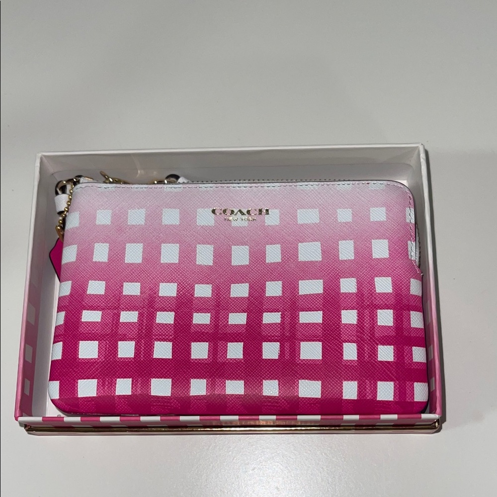 Coach Saffiano Ombre Gingham Pouch Wristlet